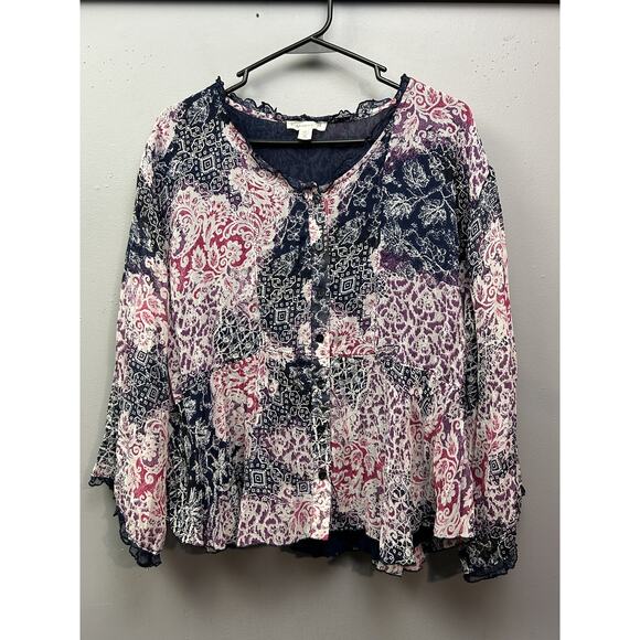 Coldwater Creek Shirt Womens Plus Large 14-16 Paisley‎ Button Blouse Boho Top - Picture 1 of 8